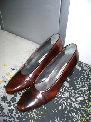 Walter Steiger Burnt Burgundy Leather Block Heel Pumps - Size 9 B Foto 1 de 4
