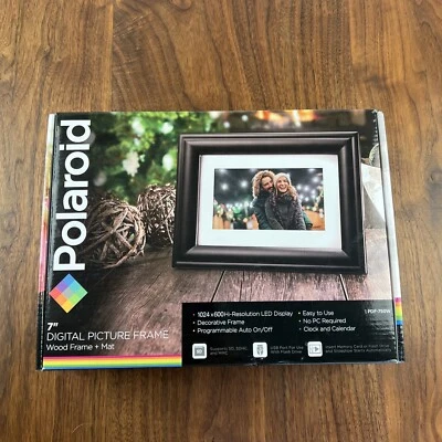 Polaroid PDF-750W 7" Hi-Res Digital Picture Wood Frame + Mat 1024x600 New - Image 1 of 4