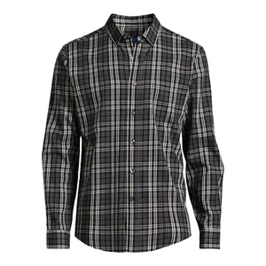 George Men's SIZE XL 46-48 Long Sleeve Poplin Button-Up Shirt Black Plaid NWT - Picture 1 of 5