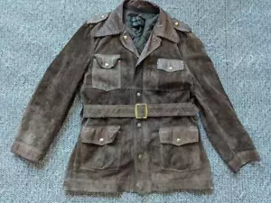 vintage SEARS split-suede COWHIDE leather coat 42 brown BELTED western rancher M - Picture 1 of 13