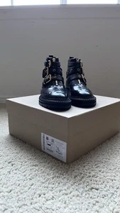 Burberry Black Brogue Leather Everdon Ankle Boots Size 35 - Picture 1 of 4
