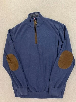 Vineyard Vines Cotton/Wool Quarter Zip Elbow Patch Sweater (Men's XL) Blue - Image 1 of 4