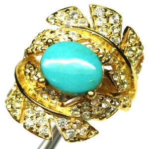 925 Sterling Silver Blue Turquoise & Zircon Jewelry Ring Size 6.5 Christmas - Picture 1 of 4