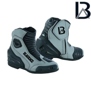 MENS BLACK LEATHER MOTORBIKE MOTORCYCLE RACING BOOTS SPORTS SHORT SUMMER SHOES - Foto 1 di 8