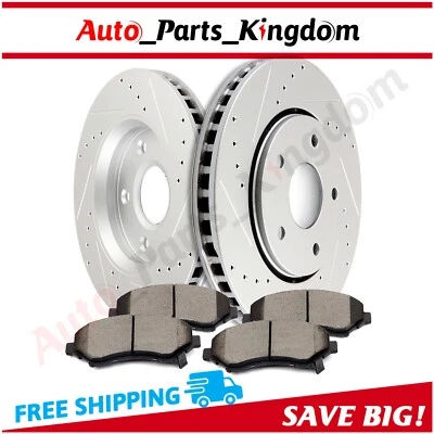 For Dodge Grand Caravan Journey 3.6L V6 Front Drilled Brake Rotors Black & Pads - Image 1 of 4