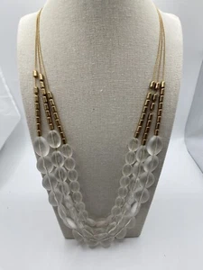 Vintage Frosted Glass 3 Strand Gold Tone Necklace 26 Inch J02 - Picture 1 of 6