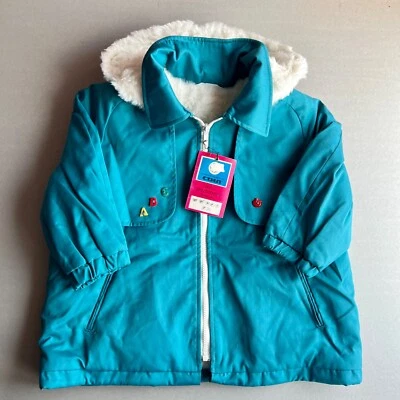 Abrigo Recortado Niña Pequeña Turquesa De Colección 1967 Nuevo Bolsillos Con Capucha Piel Sintética Raro Foto 1 de 4