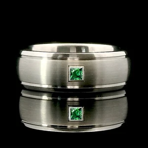 Titanring, quadratischer Smaragdstein Fassung Ehering, Herren Verlobungsring - Bild 1 von 6