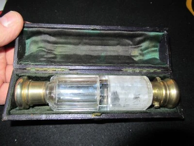 ANCIEN FLACON CRISTAL DOUBLE PARFUM SELS ANTIQUE PERFUME SALT BOTTLE 19th 135 mm - Photo 1/4