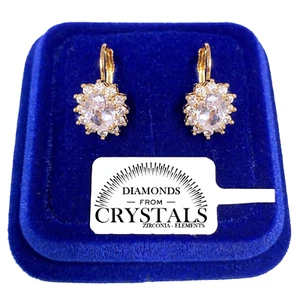 Pendientes Flor Clásica Plata Y Oro Amarillo 18K Con Cristales Zirconio H05 - Imagen 1 de 6