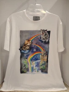 Weird Space Cat T Shirt Shooting Rainbows Weird Weirdcore Youth XL Adult Sm - Picture 1 of 6