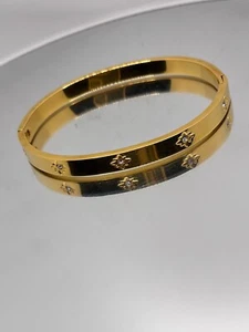 Woman 18K Gold Plated Stainless Steel Starry Cubic Zircon Bracelet Bangle Cuff - Picture 1 of 5