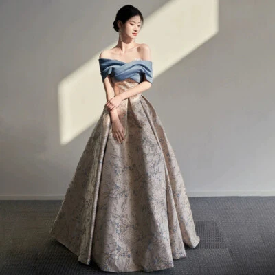 Gorgeous Evening Dresses Jacquard Strapless Printed Ball Satin Formal Party Gown - Image 1 of 4