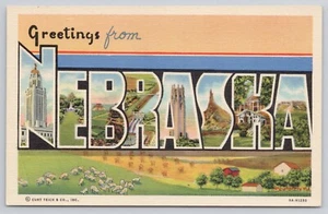 Greetings from Nebraska Large Letter Linen Postcard - Picture 1 of 2