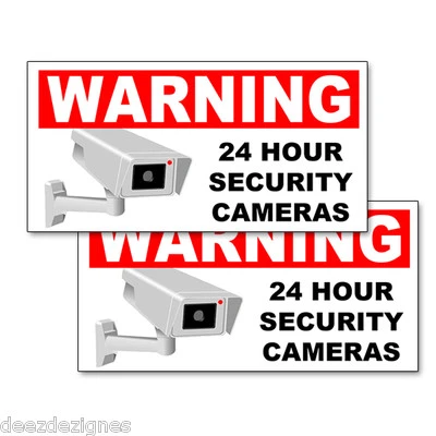 WARNING SIGNS STORE SECURITY CAMERA STICKERS - 24 HOUR Warning Decals Outdoor Vinyl Labels 8" wide