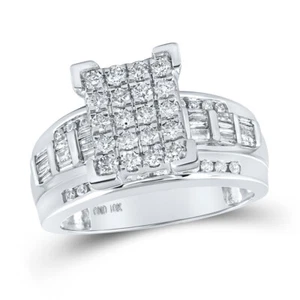 10kt White Gold Round Diamond Cluster Bridal Wedding Engagement Ring 1 Cttw - Picture 1 of 1