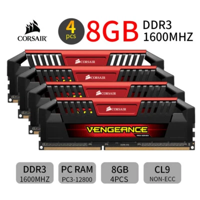 Corsair Pro 32GB kit 4x8GB DDR3 1600MHz CL9 PC3-12800U Desktop PC Memory RAM Red - Image 1 of 4