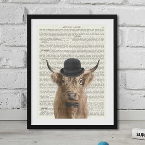 Hochlandkuh Druck auf Vintage Wörterbuchseite Wandbild adret Tierbild - Bild 1 von 3