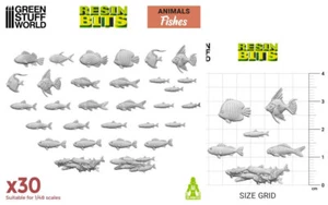 GSW 1/48 - 1/35 Fish Collection (30x resin fish) for 28mm - 54mm Miniatures - Picture 1 of 1