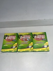 3 Sealed Children’s 6yrs + Chewable Allergy 10mg, 24 Tabs, Zyrtec - Picture 1 of 12