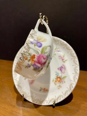 Antigua taza de café Rosenthal Donatello Meissen platillo rosas florales como está Baviera Foto 1 de 4