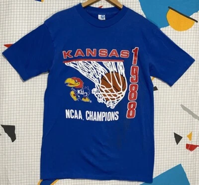 Vintage Kansas Jayhawks Tshirt Medium 80s 1988 Championship Basketball RARE - Image 1 of 4