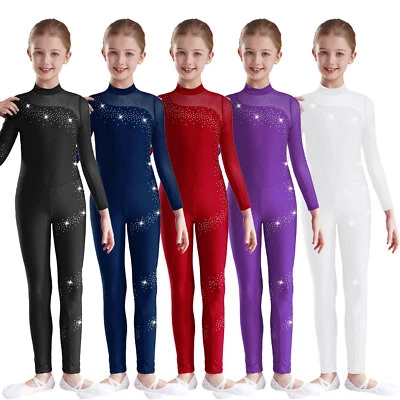 Kids Girls Long Sleeve Dance Gymnastics Leotard Catsuit Jumpsuit Sportswear - Image 1 of 4