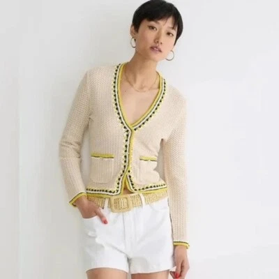 J.CREW Pointelle Crochet Supersculpt Yarn Cardigan Sweater XXL fit XL BQ201  - Image 1 of 4