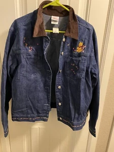 Neu mit Etikett Disney Store L Jeansjacke Winnie Pooh Ferkel bestickt blau Jeans Mantel L - Bild 1 von 11