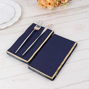 50 Plain Soft 2 Ply Dinner Table Paper NAPKINS with Gold Foil Edge Party Events - Picture 1 of 41