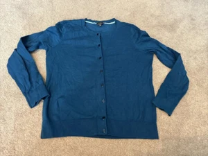 Talbots Large  Cotton Blend Button Sweater Cardigan Blue Long sleeve Crewneck - Picture 1 of 8
