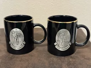 "The Fairway" and "The Sand" Set of 2 Black Coffee Gold Lined Mugs Golf Themed - Picture 1 of 6