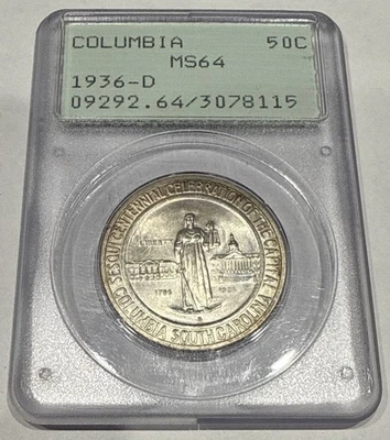 1936-D Columbia South Carolina Commemorative Half Dollar MS64 PCGS Rattler OGH - Image 1 of 4