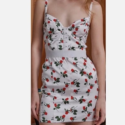 For Love And Lemons Love Song Satin Mini dress white floral NWT - M - Image 1 of 4