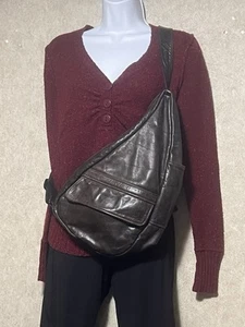 AMERIBAG Healthy Back Bag Dark Chocolate Leather Classic Sling Shoulder Backpack - Picture 1 of 12