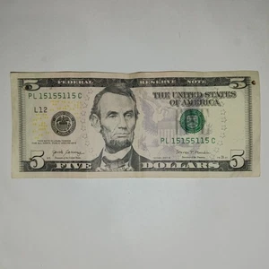 Billete binario de cinco dólares 2017A número de serie elegante 15155115 dos pares de 1, 5 - Imagen 1 de 12