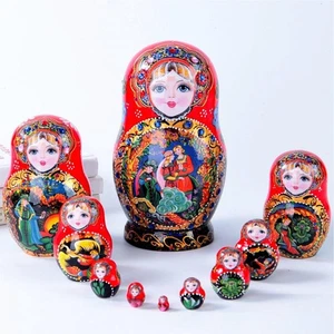 10 PIEZAS Muñecas Rusas Anidación Matryoshka Babushka Muñecas Madera Hechas a Mano Regalo de Navidad - Imagen 1 de 12
