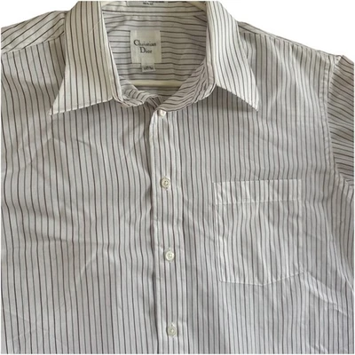 Camisa De Colección Christian Dior Para Hombres 16.5 34-35 Blanco Azul Rayas Vestido Bolsillo EE. UU. Foto 1 de 4