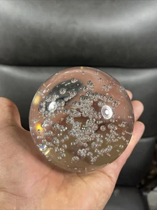 Large 3.5” Clear Glass Orb Paperweight w/ Controlled Bubbles - Picture 1 of 6