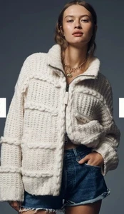 By Anthropologie Kragen Reißverschluss vorne Grobstrick Cardigan Pullover XL Ret $ 169 - Bild 1 von 8