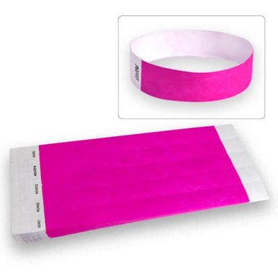 WRISTCO 100 Count Wristbands for Events, Neon Pink Tyvek Material, Security Bracelets