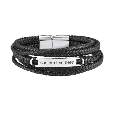 Pulsera de cuero trenzado multicapa personalizada para hombre Foto 1 de 4