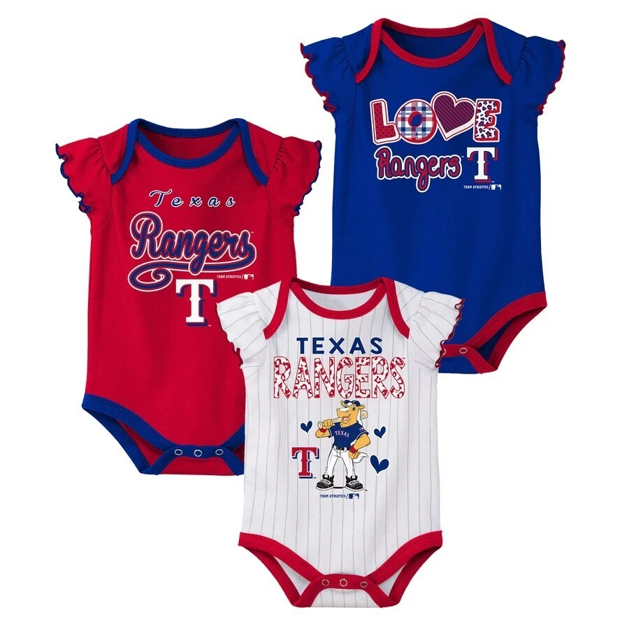 Texas Rangers Girls Newborn & Infant Red/Blue/White 3-Pk Bodysuit Set MLB - Image 1 of 1