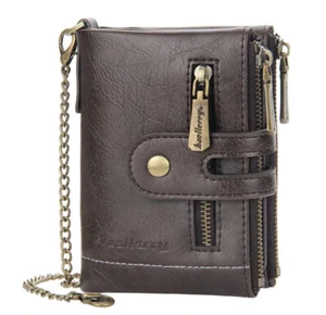 Mens Bifold Genuine Leather Biker Chain Wallet Brown .Rfid Blocking Card Holder - Picture 1 of 5