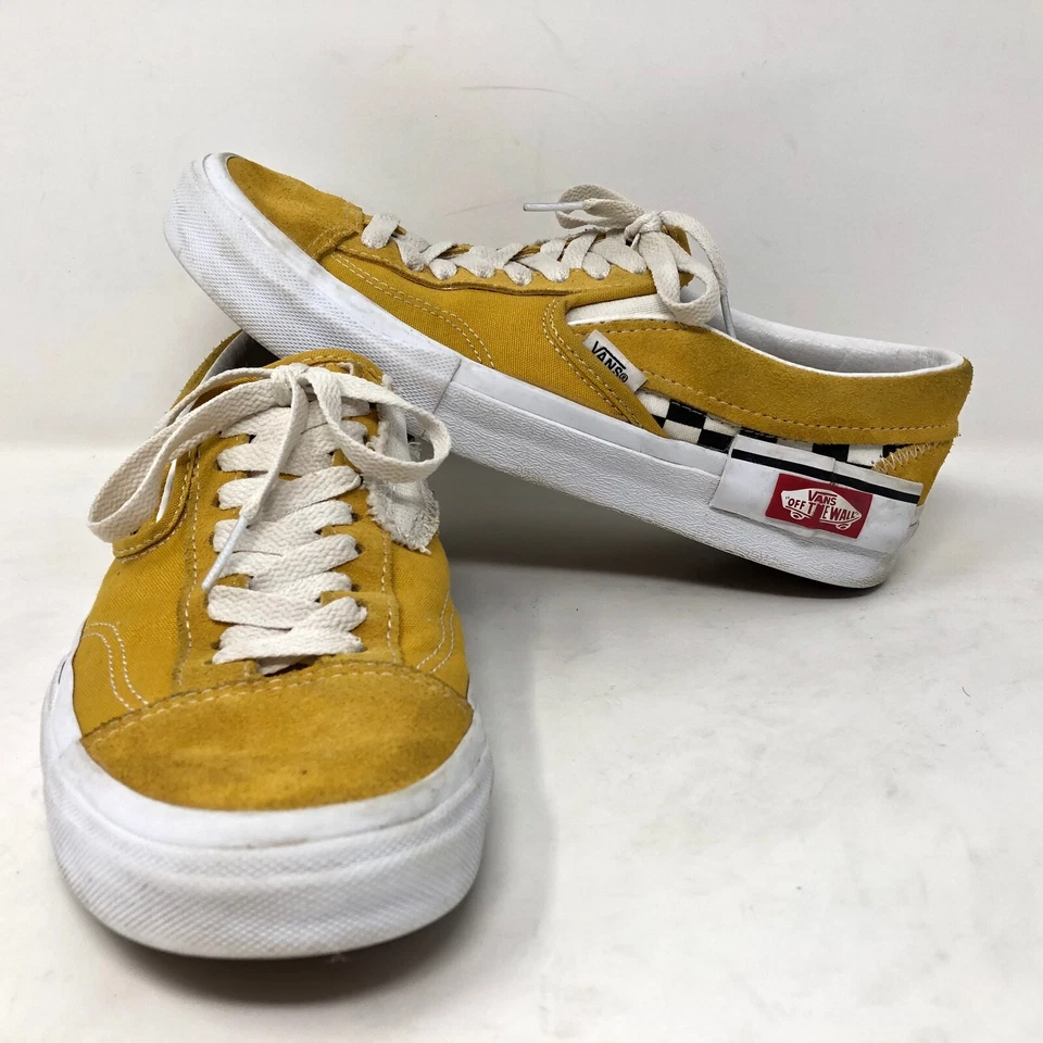 Vans Custom Patchwork Checkboard Vans Sz 7 M 8.5 W US Yellow Canvas Skate Wall - Image 1 of 4
