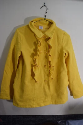 Suéter amarelo 2016 Gymboree GIRLS L 10-12 tecido felpudo grosso botão grande babado - Imagem 1 de 4