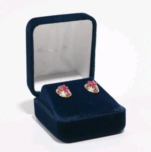 Danbury Mint Red and White Stones Gold Tone Earrings, In Original Box and Case - Picture 1 of 22