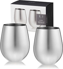 Viski Silver Tone Wine Glasses Stemless Wine Glass Set of 2 Stainless Steel