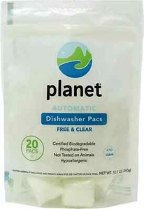 Planet Paquetes de Lavavajillas Automático Libre y Transparente, 12.7 Onzas 20 Unidades (Paquete de 1) - Imagen 1 de 2