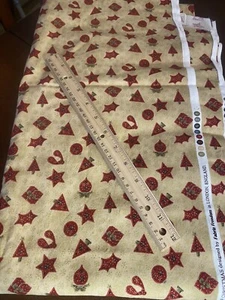 NEW RED Gold ORNAMENTS Joy of CHRISTMAS Cotton Fabric Quilt Weight 5 Yds 44" W - Picture 1 of 5